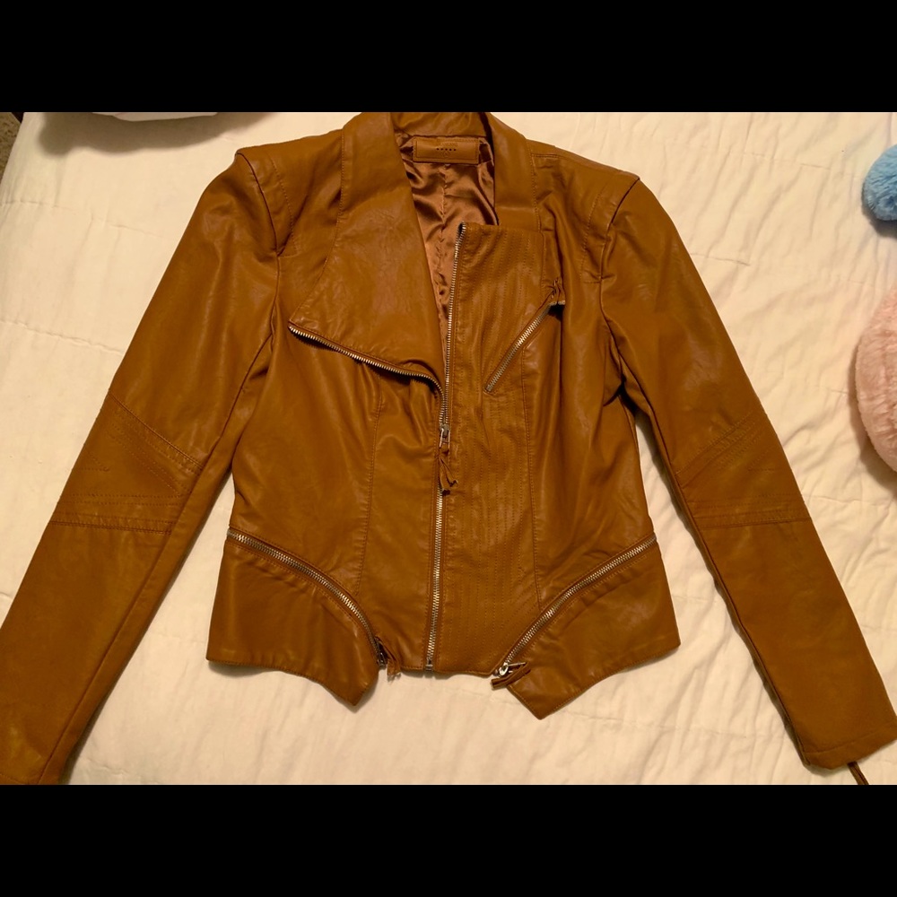 BlankNYC Camel faux leather moto jacket